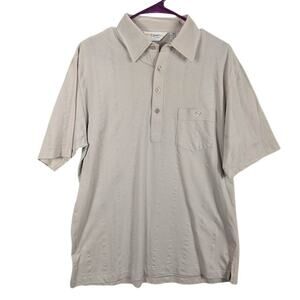 Palmland Classics Shirt Mens Large Beige Polo Short Sleeve Chest Pocket Collared